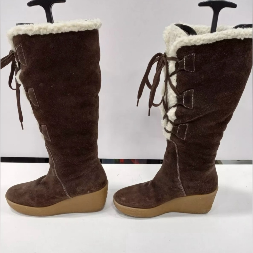 Michael Kors Womens Suede Shearling Lace Up Wedge Boots - Picture 4 of 6